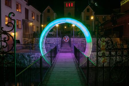 Norrkoping, Sweden - December 8, 2016:  Norrkoping Light festival 2016-2017 in the unique industrial landscape in the city center of Norrkoping.  Norrkoping is a historic industrial town in Swedenのeditorial素材