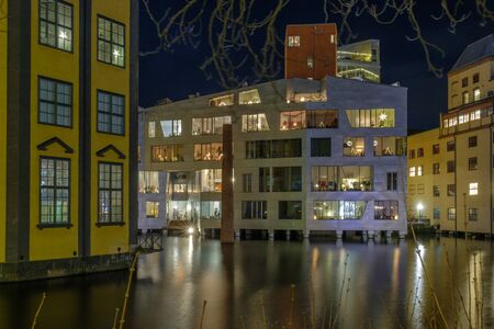 Norrkoping, Sweden - December 8, 2016:  Modern residential building Katscha in the old industrial landscape at Christmas time in Norrkoping.  Norrkoping is a historic industrial town in Swedenのeditorial素材