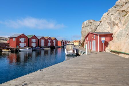 Smogen, Sweden - September 3, 2014: The famous boardwalk off-season in Smogen. Smogen is one of the most popular summer time tourist destinations on the Swedish west coast.のeditorial素材