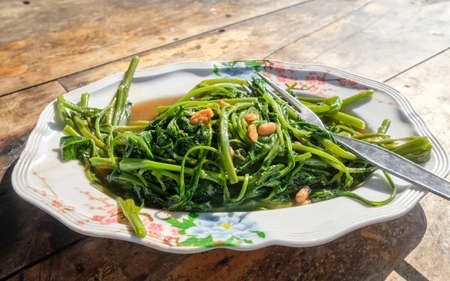 Morning glory served at a Thai restaurant in Hua Hin, Thailandの写真素材
