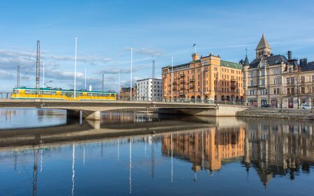 Norrkoping, Sweden - April 19, 2017: Norrkoping and Motala stream on a spring day in April. Norrkoping is a historic industrial town in Sweden.のeditorial素材