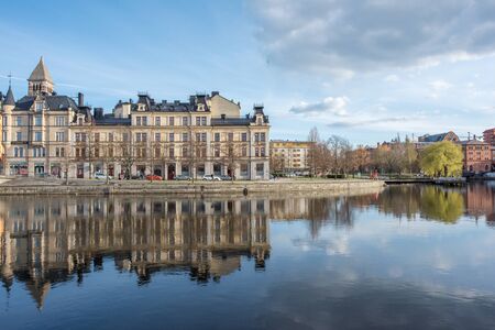 Norrkoping, Sweden - April 19, 2017: Norrkoping and Motala stream on a spring day in April. Norrkoping is a historic industrial town in Sweden.のeditorial素材