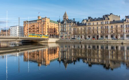 Norrkoping, Sweden - April 19, 2017: Norrkoping and Motala stream on a spring day in April. Norrkoping is a historic industrial town in Sweden.のeditorial素材