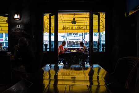 Bangkok, Thailand - February 24, 2016: Morning breakfast at a hotel on Khao San in Bangkok. This is a world famous backpacker street and a major tourist attraction in Thailand.のeditorial素材