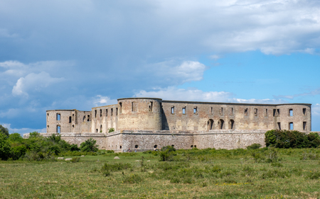 Borgholm, Sweden - July 15, 2017: Borgholm castle on Swedish Baltic sea island Ãland. This is a ruin of a fortress that was built in the 13th century and rebuilt several times and destroyed in a fire in 1806.のeditorial素材