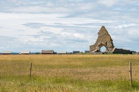 Kapelludden on the east coast of Swedish Baltic sea island Oland. The ruin of Saint Britas chapel dates back to the 13th century.の写真素材