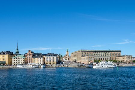 Stockholm, Sweden â July 6, 2017: View towards the Royal Palace in Stockholm from Skeppsholmen bridge. The palace which was completed in 1754 has 1430 rooms.のeditorial素材