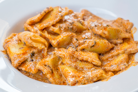 Ravioli with truffle sauce served in Pisa, Tuscanyの写真素材