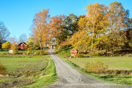 Vikbolandet, Sweden - October 19, 2018: Sunny day in the countryside of Vikbolandet. Vikbolandet is an old agricultural area in Sweden.のeditorial素材