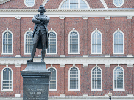 Boston, USA - June 23, 2010: Samuel Adams statue in front of Faneuil Hall, which was built in 1743 and is one of the most visited tourist sites in USA.のeditorial素材