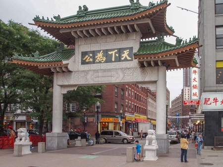 Boston, USA - June 23, 2010: Chinatown in Boston, Massachusetts. It is the only surviving ethnic Chinese area in New England.のeditorial素材