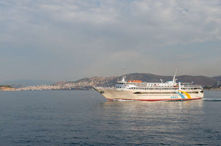 Athens, Greece - May 30, 2009: Greek ferry leaving the port of Pireus early in the morning. Pireus is the port of Athens.のeditorial素材