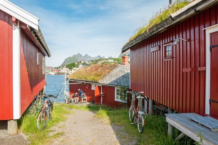 Reine, Norway - July 5, 2011: Typical rorbu cottages in Lofoten. These traditional seasonal cottages...