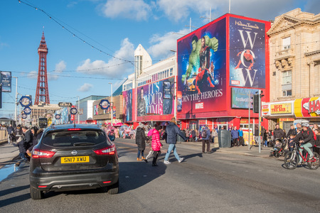 Blackpool, England - October 26, 2018: Blackpool promenade during an autumn weekend. Blackpool is one of Englands favorite seaside resorts.のeditorial素材