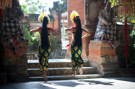 Bali, Indonesia - February 5, 2013: Traditional Barong dance in an old Hindu temple in Bali. Barong is a lion like creature in Balinese mythology.のeditorial素材