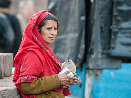 Ranthambore, India - February 3, 2011: Portrait of a Rajasthani woman in Ranthambore. Rajasthani people are known as some of the most colorful people in India.のeditorial素材
