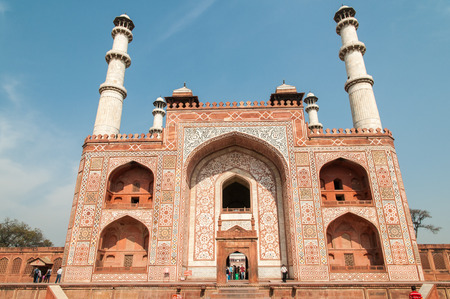 Agra, India - February 6, 2011: Akbarâs tomb was completed in 1613 in Sikandra outside Agra. Akbar also known as Akbar the Great is the most famous of the Mughal emperors.のeditorial素材