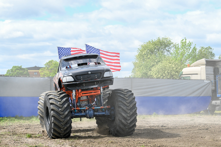 Norrkoping, Sweden - May 26, 2019: Aranis Klaas monster truck show on a windy day in Norrkoping.のeditorial素材