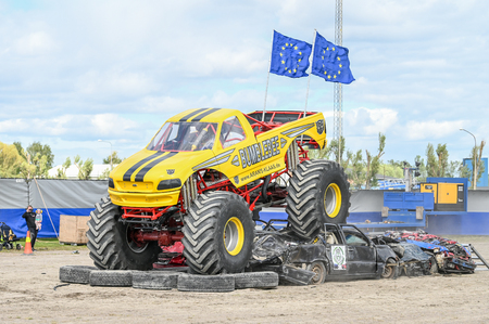 Norrkoping, Sweden - May 26, 2019: Aranis Klaas monster truck show on a windy day in Norrkoping.のeditorial素材