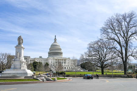 Washington DC, USA - March 27, 2019: United States Capitol and Capitol Hill viewed from the National Mall. The Capitol building is the home of US Congress.のeditorial素材