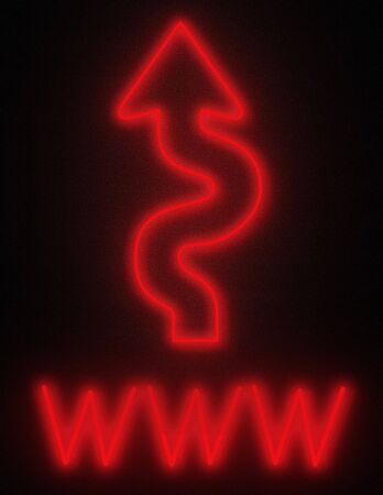 A curved neon arrow points to the World Wide Webの写真素材