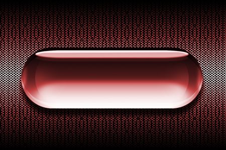 Glass Button sits atop a metal grill with binary code upon itの写真素材