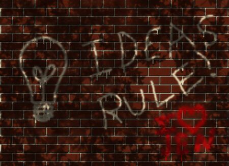 Ideas Rule! and Light bulb grafitti on wallの写真素材