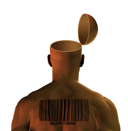 Open mind with barcoded manの写真素材