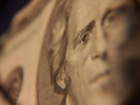 An extreme closeup of a US twenty dollar billの写真素材