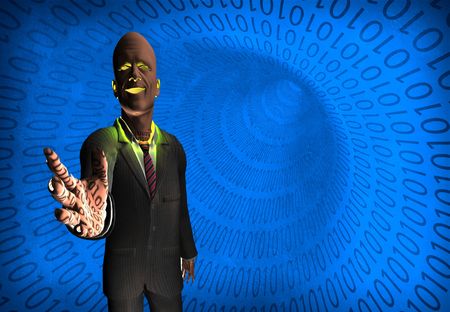 Hacker reaches out from binary tunnelの写真素材