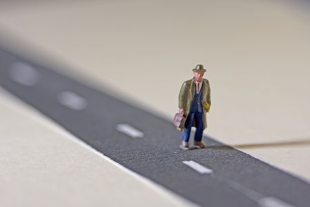 Man on road shallow depth of fieldの写真素材