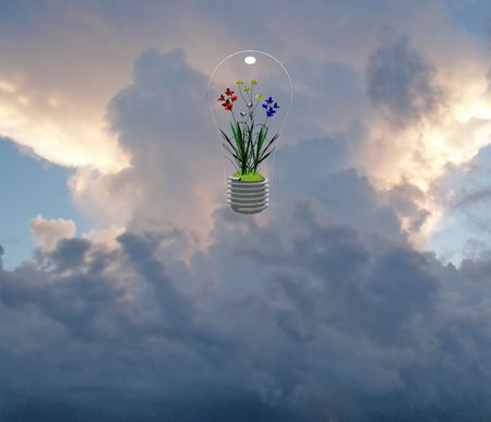 Flower filled light bulbの写真素材