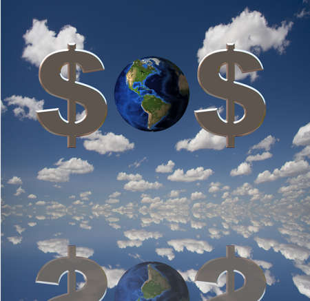 SOS of earth and dollar symbolsの写真素材