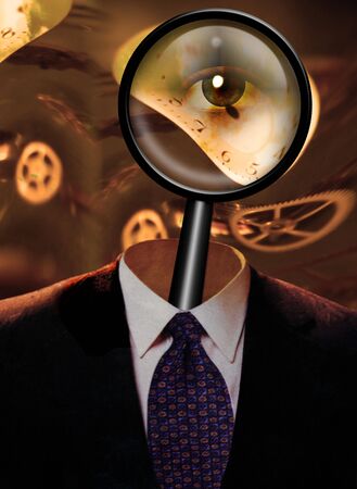 Magnify Glass with eye and clock workingsの写真素材