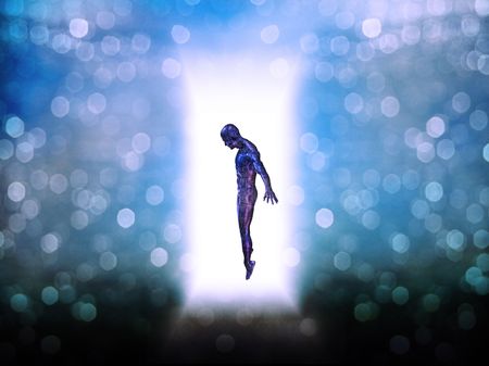 Figure in door way of light                               の写真素材