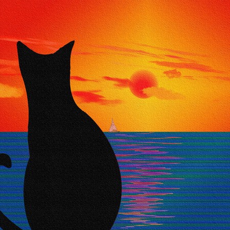 Cat and Landscape with textureの写真素材