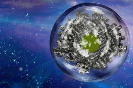 Large city ship orbits in space