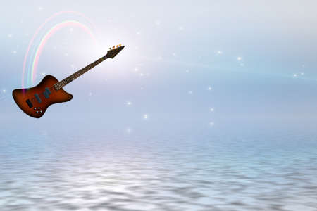 Bass Guitar and Rainbow in Serene Lightの写真素材