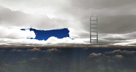 ladder reaches out of cloudsの写真素材