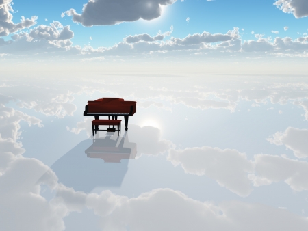 Piano in stark white landscapeの写真素材
