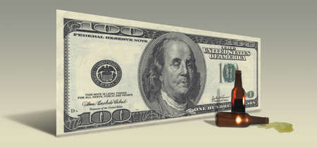 US Hundred Dollar bill with Drunken Ben Franklinの写真素材