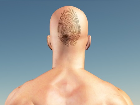 Man with fingerprint on headの写真素材