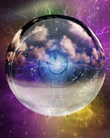 Spiral of time enclosed in crystal sphereの写真素材