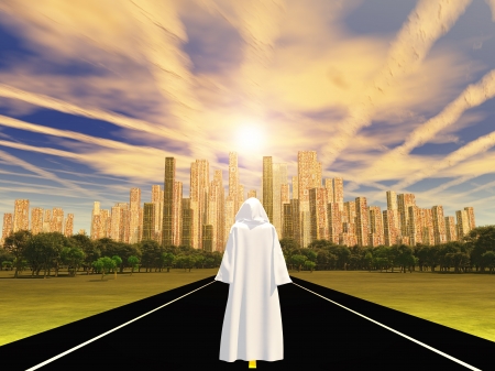 The Wanderer Approaches the Cityの写真素材