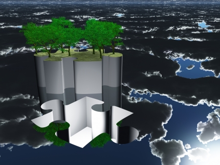 Puzzle peice oasis with sky reflectingの写真素材