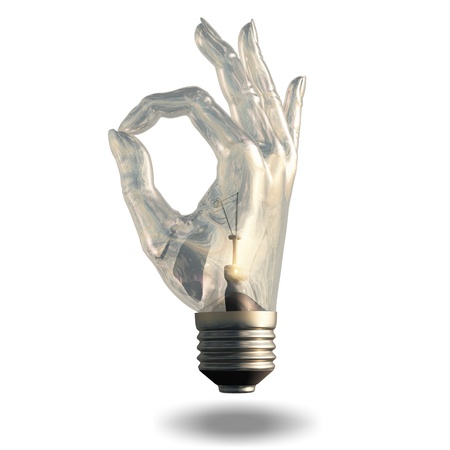OK Symbol Light bulb isolated on whiteの写真素材