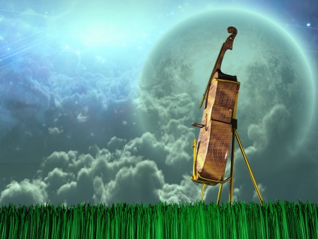 Cello in dream like landscapeの写真素材
