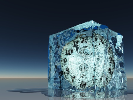 Clock frozen within iceの写真素材