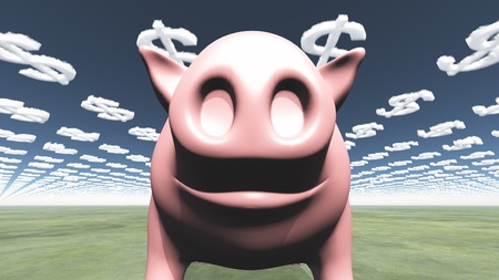 Pig and dollar symbol cloudsの写真素材