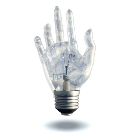 Hand bulb isolated on whiteの写真素材